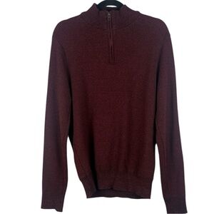 Robert Graham Men's Burgundy Cotton Blend Long Sleeve Mock Neck 1/4 Zip Pullover